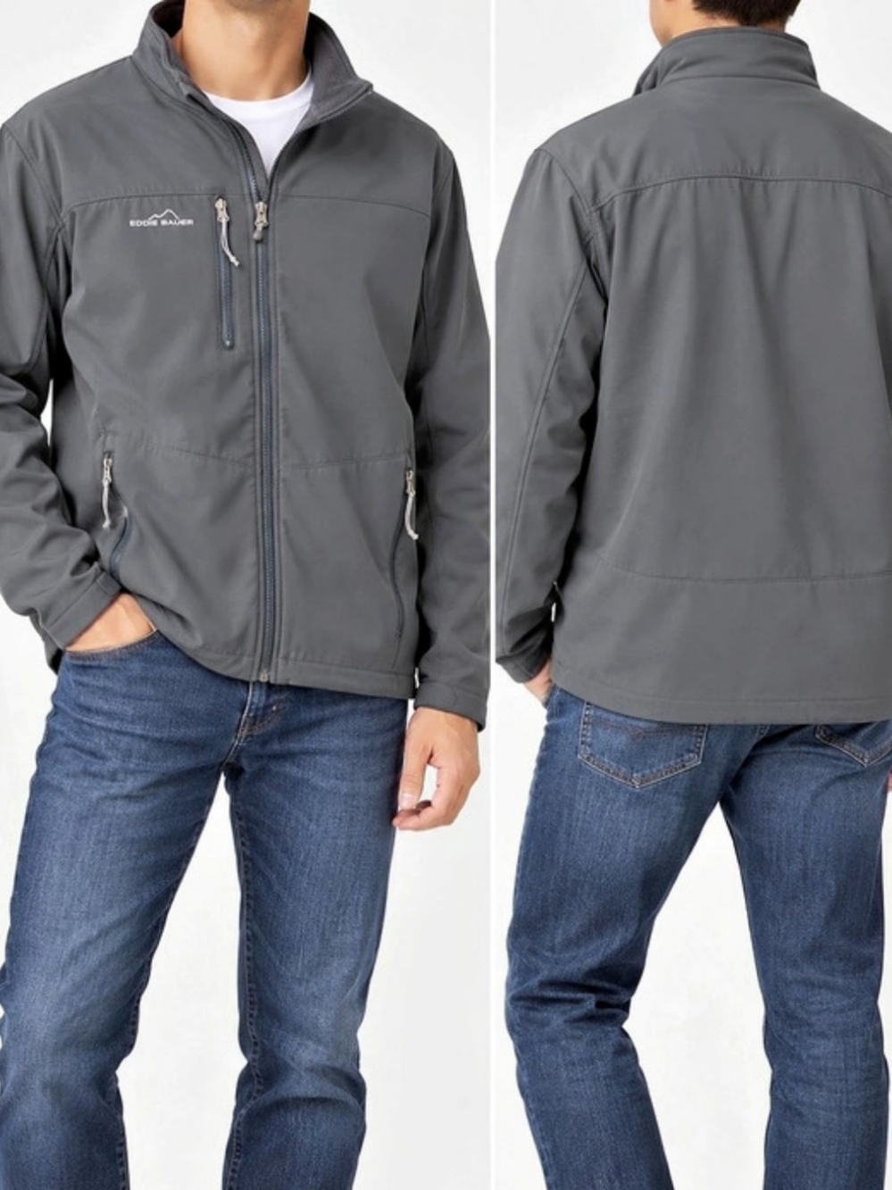Eddie Bauer Men’s 2XL Gray Softshell Fleece Lined Full Zip Jacket EB530
